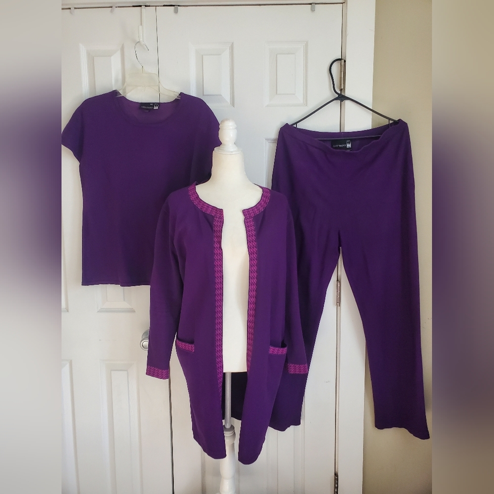 Antthony Originals Womens Three Piece Set Knit Pantsuit Cardigan Pockets